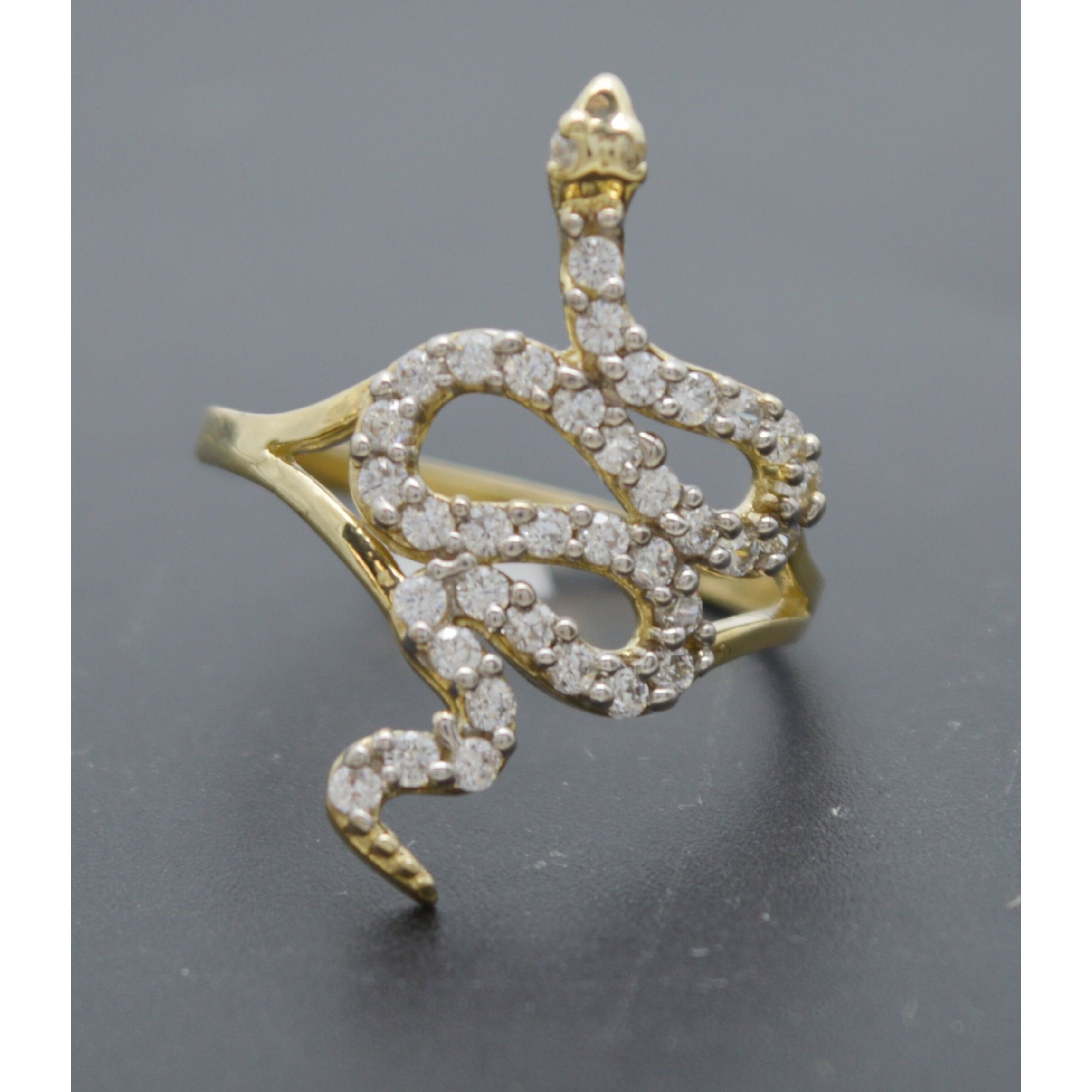 Real Solid 10k Yellow Gold 24mm Women Cz Snake Shape Ring 2.5 Gr All Sizes